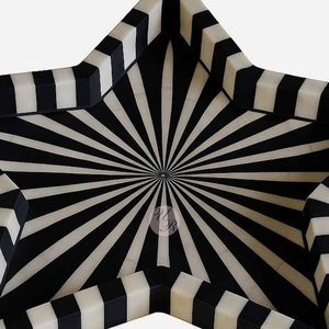 Plateau de service rectangulaire décoratif en os incrusté avec un motif rayé noir, fait main, décoration d'intérieur - Product Image 6