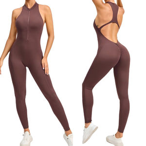 2025 New Arrivals Half Zip Scrunch Butt Workout Rompers One Piece Bodysuits Sexy Big Hollow Scrunch Bum Bodysuit Womens Jumpsuit - Product Image 1
