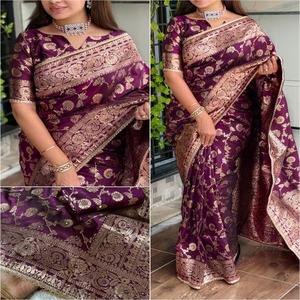 Banarasi Soie Couleur Étonnante Avec Zari Jacquard Tissage Avec Miroir Travail Saree Indien Exportateur et Fournisseur Mode Femme - Product Image 1