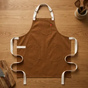 Delantal sin mangas a cuadros verde de algodón con bolsillos, lavable a máquina, para uso diario, estilo sencillo, tela tejida, artículos de limpieza - Product Image 6