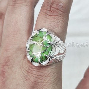 Venta al por mayor Anillo para hombre Cobre verde natural Piedra preciosa turquesa Anillo de piedra natal de Diciembre Joyería fina gitana Anillo de plata esterlina 925 - Product Image 1