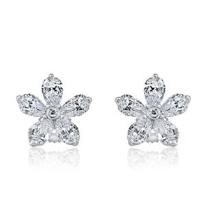 Boucles d'oreilles clous florales 3 carats, en forme de poire, avec diamants en grappe, pour fiançailles, mariage, en argent sterling 925 - Product Image 2