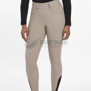 Culotte d'équitation pour femme, coupe ajustée et élégante, avec taille élastique en tissu extensible léger et patchs antidérapants - Product Image 1
