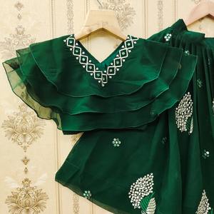 Shoryam Fashion Ethnic Green Embellished Embroidered Sequin Floor-Length <b>Lehenga</b> Choli for Girls | Party Festive <b>Kids</b> Wear - Product Image 2