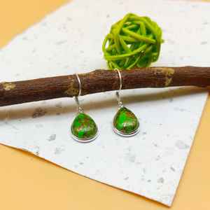 Pendiente de Plata de Ley 925 hecho a mano, cobre verde, forma de gota turquesa con perla, regalo de boda o cumpleaños para novia - Product Image 2