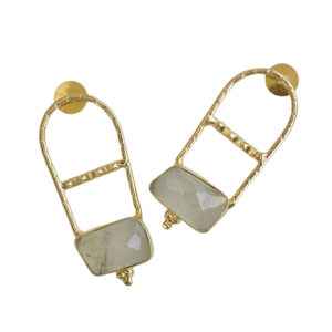 Boucles d'oreilles tendance en laiton, design pierre naturelle brute, texture laiton mat, pièce unique et élégante, parfaites pour l'exportation - Product Image 2