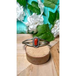 Navajo Dave Skeets Mediterranean Coral & Sterling <b>Silver</b> Fashion <b>Cuff</b> <b>Bracelet</b> - Product Image 2