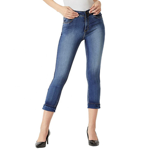 Tissu jeans tricoté en denim lavé tissé sergé écologique respirant mi-taille pour femmes mode décontractée personnalisée pour l'hiver - Product Image 6