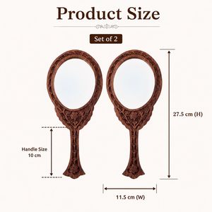 KHATI HOUSE Blossom Reflection Mirror Premium Handcrafted Round Wooden <b>Vanity</b> Mirror with Vintage Floral Carving and Smooth - Product Image 2