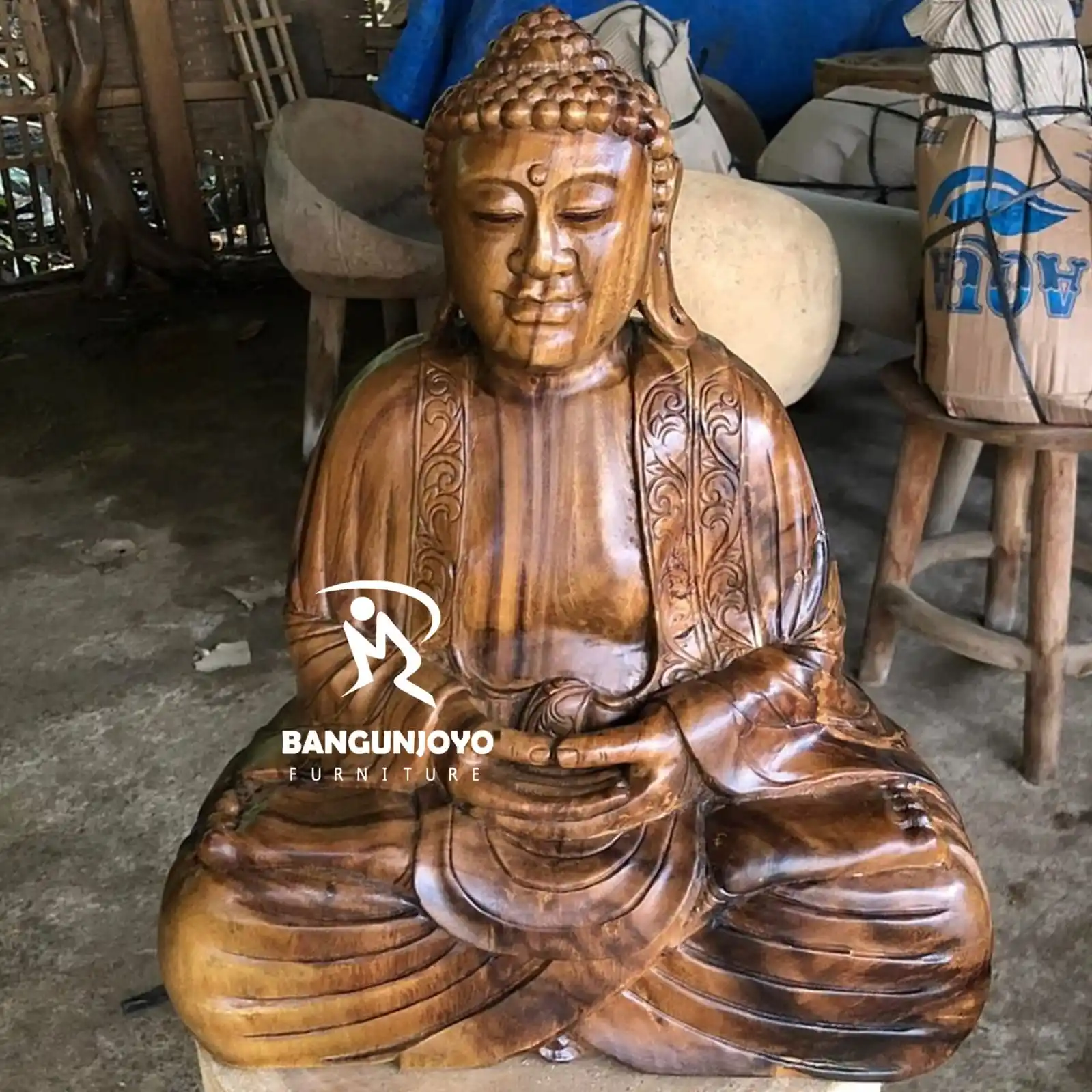 Meditierender Buddha SUAR HOLZ / Affenbaum / Saman-HOLZ Tempel Gartenstatue Skulptur für den Außenbereich dekorativ