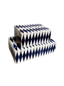 Caja decorativa con incrustaciones de hueso, patrón de Diamante Azul y Blanco | Almacenamiento de joyas hechas a mano | MS Handicraft Tamaño personalizable y embalaje - Product Image 5