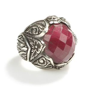 Bague pour homme en argent sterling 925 avec pierre naturelle et rubis racine, plaqué rhodium, motif gravé, pour usage quotidien - Product Image 2