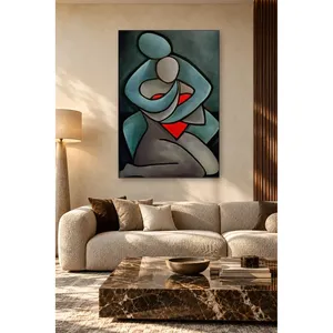 Impression sur toile Fida Gray Blue Cubist Embracing Lovers - Product Image 3