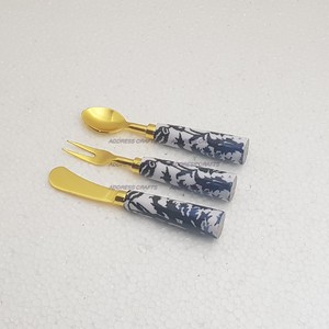 Juego de cubiertos de acero inoxidable chapado en oro nuevo con MANGO de impresión de madera y esmalte fiesta de cumpleaños fiesta de boda Oficina usada - Product Image 3