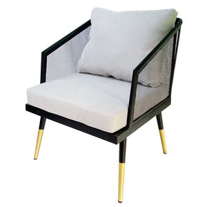 Sofá con cojín cuadrado tapizado en gris y estructura extensible de hierro negro para salas de estar GSD68042 - Product Image 1