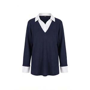 Chemise à col garni grande taille bleu marine - Product Image 2