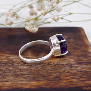 Top Selling Sterling Silver <b>Dainty</b> Women's Bohemian Style <b>Ring</b> 10x14mm Oval Natural Purple Amethyst Handmade High Polished Fine - Product Image 3