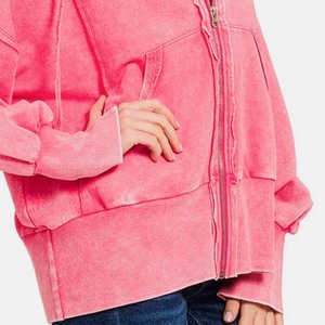 Sudadera con capucha con cremallera ácida personalizada para mujer, aspecto sólido Vintage, algodón de poliéster de gran tamaño, informal, para invierno, respetuoso con el medio ambiente - Product Image 5