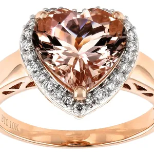 Sincera armonia: anello con cuore in oro rosa 10K pesca Morganite | Elegante alta gioielleria | Simbolo di amore e passione duratura