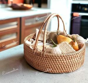 New Fashion Elegant <b>Wicker</b> Handicraft <b>Basket</b> Bamboo Craft for Fruit Vegetable and Flower Natural Rustic <b>with</b> <b>Handle</b> - Product Image 4