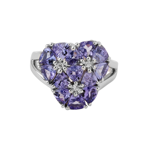 แหวนทองคำแท้สีเหลืองและสีขาว14K พร้อมจี้รูปไข่รูปวงรี Tanzanite ชุบโรเดียม - Product Image 3