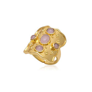 Athens Classic Gold-Plated Brass <b>Adjustable</b> Hypoallergenic <b>Ring</b> Fine Quality Fashion Jewelry Rose Quartz Bezel Setting Gift - Product Image 1