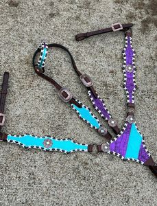 ชุดหูฟังหนังจระเข้ปลอกคอและอกสีม่วงเป็นมิตรกับสิ่งแวดล้อมสำหรับแข่งม้าจากผู้ผลิตอินเดียส่งออกจำนวนมาก - Product Image 4