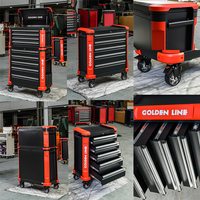 Chariot d'atelier portable moyen avec 4 roulettes et 5 tiroirs à retour automatique, en acier laminé à froid, finition thermolaquée, OEM/ODM/OBM