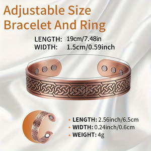 Ensemble bracelet et bague ajustables en alliage de cuivre magnétique vintage pour hommes - Cadeau naturel celtique - Product Image 3