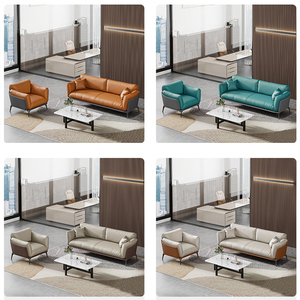 Conjunto de Sofás Modulares de Cuero de Lujo Moderno para Oficina, Recepción, Sofá Seccional - Product Image 6