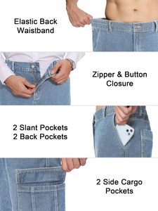 Men's Relaxed Fit Cargo <b>Jeans</b> Elastic Waist 6 Pockets Straight Leg <b>Work</b> Utility Pants Relaxed Fit Cargo <b>Jeans</b> Flex Waist Design - Product Image 3