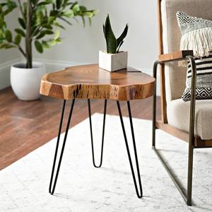 Hand assembled wooden <b>side</b> <b>table</b> with brass inlay detailing for a touch of elegance in upscale home designs - Product Image 2