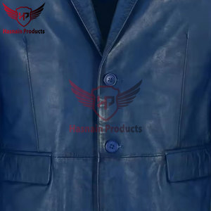 Erkek Gerçek Mavi Deri Blazer Çentikli Yaka Sığır Derisi Ceket İki Düğmeli Cepler Özel Resmi İş Günlük Lüks Dış Giyim Yeni - Product Image 3