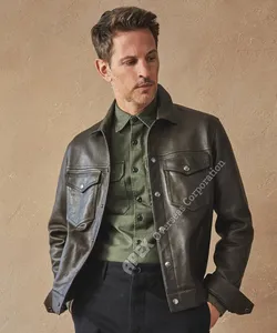 Итальянская полированная кожаная куртка Dylan из Оливковой Кожи Наппа, мужская рубашка на пуговицах из мягкой кожи ягненка
