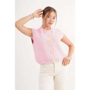 Gilet tricoté sans manches rose à boutons en forme d'escargot pour usage extérieur, vente en gros - Product Image 6