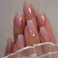 Hkanlre Bling Coffin Press on Nails, Faux Ongles à Coller Couverture Complète, Taille Moyenne, Effet Dégradé pour Femmes et Filles, 24 Pièces (Coffin pin)