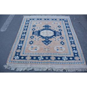 พรมตุรกีวินเทจคลาสสิกสีเบจ5.3 x 5.5ft แฮนด์เมดผ้าขนสัตว์ยางหนุนหลังเย็บปะติดปะต่อออกแบบสำหรับวัยรุ่นห้องนั่งเล่น Tabriz - Product Image 1