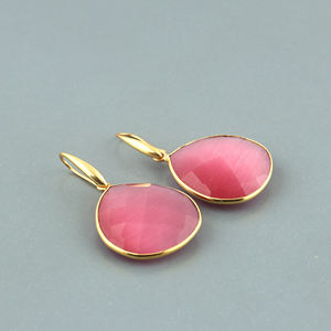 Boucles d'oreilles pendantes en forme de cœur, pierre précieuse œil de chat rose, sertie de pierres, en laiton massif plaqué or 18 carats, bijoux tendance, vente chaude - Product Image 5