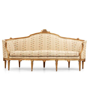 3 seater mahogany sofa in gold color with <b>cushions</b> - Product Image 1