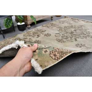 Vintage Turkish <b>Rug</b> Classic Beige Green 4.4 X 8.3ft Large Area Patchwork Wool with Latex Backing for Hallway or <b>Bedroom</b> - Product Image 3