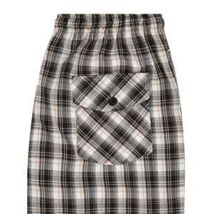 Pijama tejido con bolsillo cruzado a cuadros negro Pantalones de salón de ajuste regular Tela CVC suave, cintura con cordón y bolsillos laterales Ropa de dormir - Product Image 3