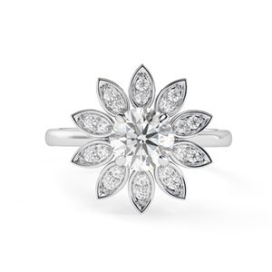 Bague de fiançailles pour femme en argent sterling et or rose, style floral, avec diamant de laboratoire taille ronde, par RITZIN - Product Image 6