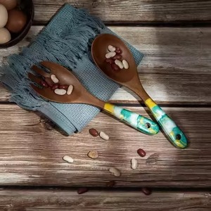 เครื่องใช้บนโต๊ะอาหารช้อนและส้อมทำจากไม้เรซินสำหรับสลัด - Product Image 2