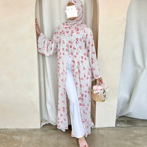 Nuovo di Fabbrica Abaya Musulmano da Donna in Chiffon a Doppio Strato con Stampa Floreale Stile Europeo Americano Dubai, Puro ed Elegante - Product Image 4