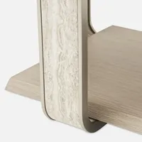 Table basse rectangulaire moderne Michael Amini Lotus Bay en bois de sable avec métal brossé