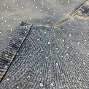 Pantalones cortos de verano para hombre, vaqueros negros lavados con adornos de cristal gris, 100% algodón, tiro medio, dobladillo deshilachado, bermudas de mezclilla. - Product Image 6