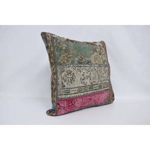 28x28 Inch Multicolor Bohemian Patchwork Wool Kantha <b>Pillow</b> Embroidered Floral Vintage Print Decorative Cushion Woven Technique - Product Image 3