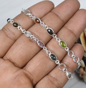Gift for Birthday Natural Multi <b>Tourmaline</b> 925 Sterling Silver Gemstone Adjustable Handmade <b>Bracelet</b> October Birthstone - Product Image 2