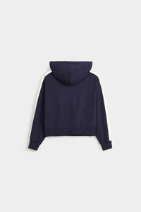 เสื้อฮู้ดครอปผู้หญิงสีกรมท่า แบบสวม สไตล์ลำลอง ทรงหลวม ลายทางสีขาว ออกแบบสบายๆ รับผลิตตามสั่ง (OEM) พร้อมสกรีนโลโก้ - Product Image 4