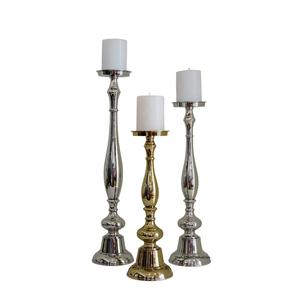 Lot de 3 bougeoirs pilier en aluminium plaqué argent et or pour décoration de table de mariage et de noël - Product Image 1